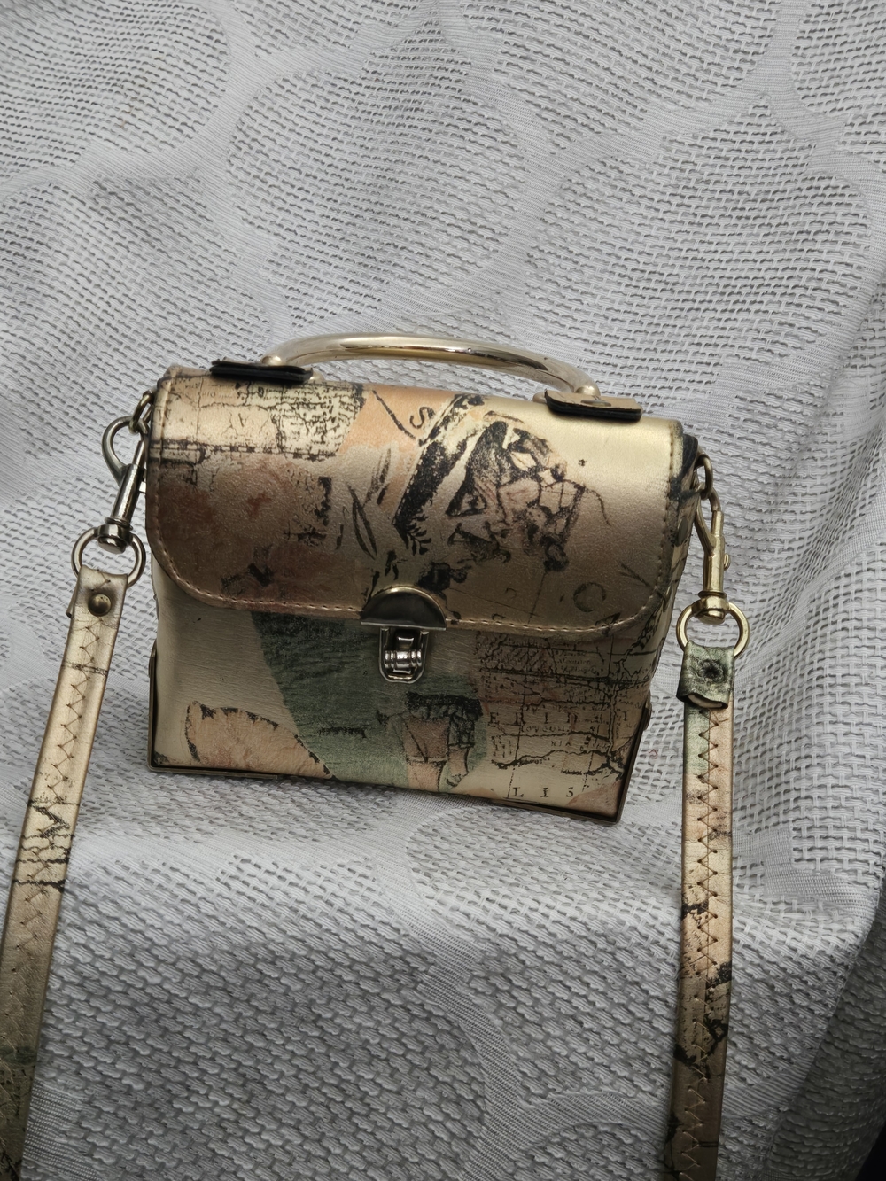 Gold Metallic Printed Crossbody Satchel - Women Bags